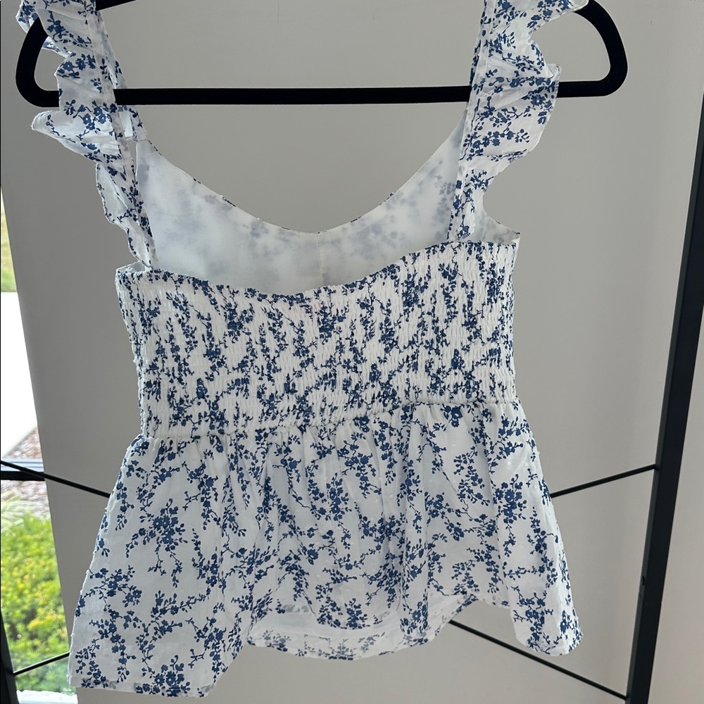 Pink Lily small Blue Floral Ruffle Blouse. Like new - Picture 3 of 4